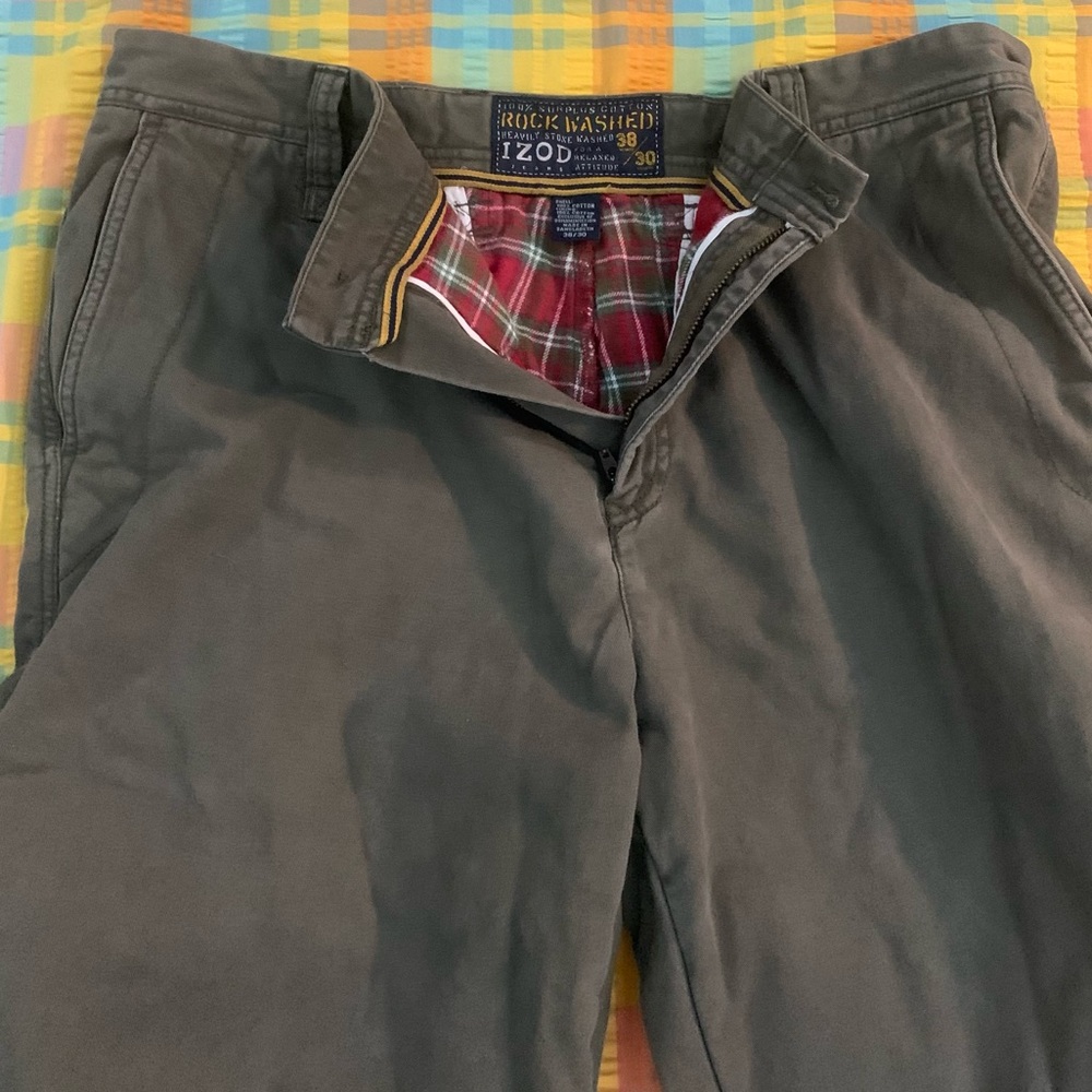 IZOD Rock Washed Relaxed Fit Flannel Lined Khakis